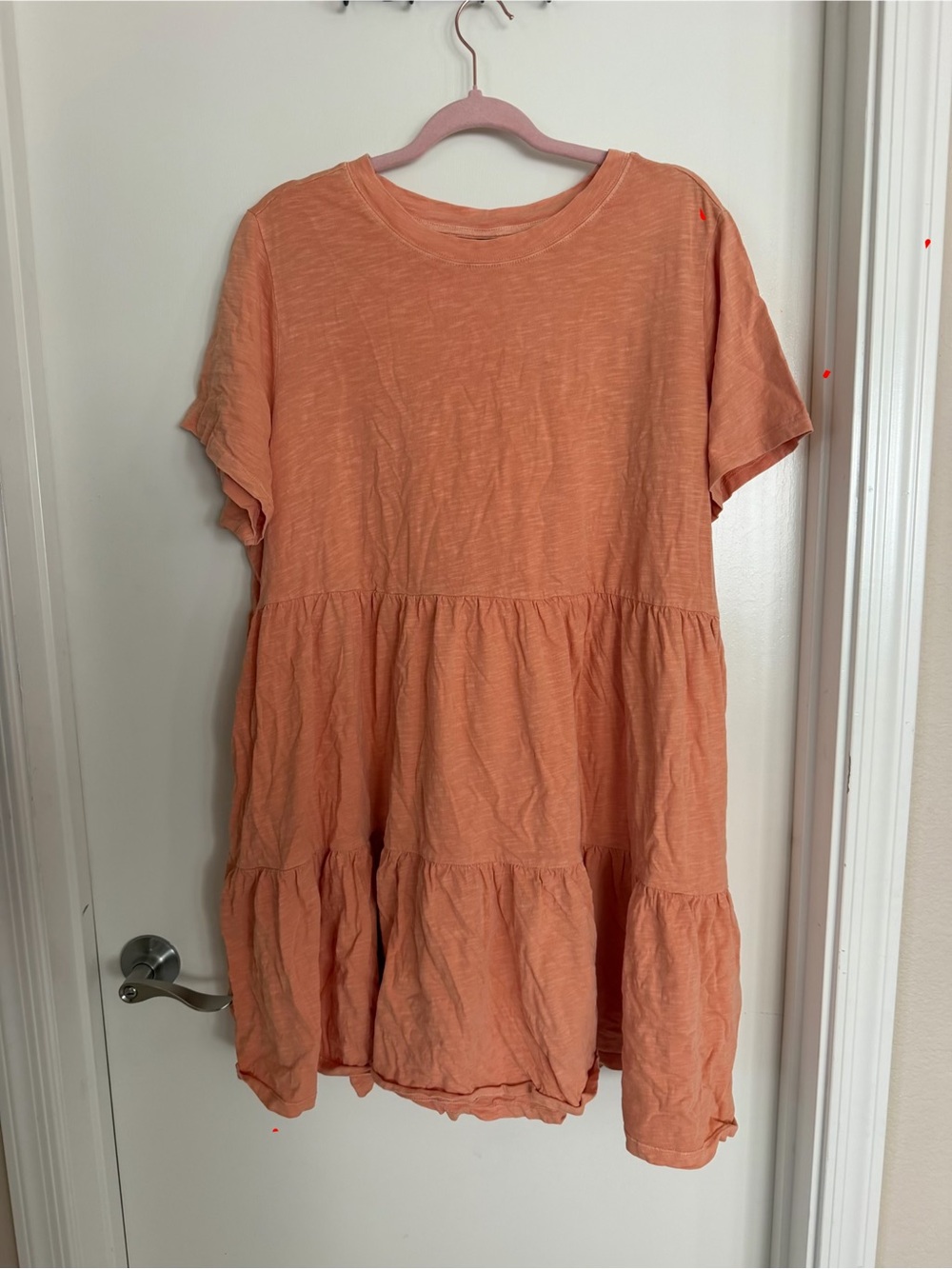 Old Navy Peach Tiered Short Sleeve Midi Dress